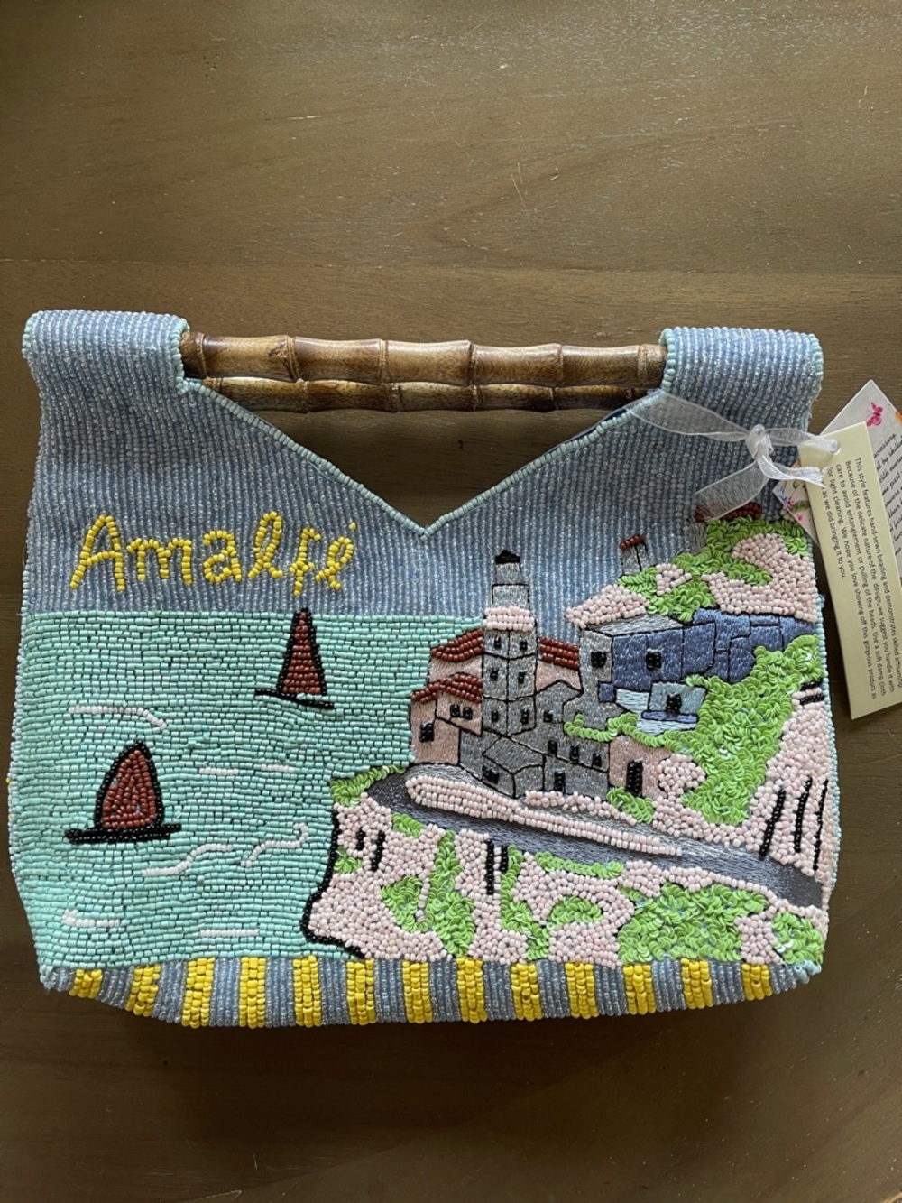 NEW Hand-Beaded Amalfi Coast Scene Bag with handle